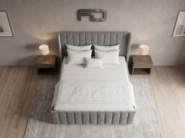 Milan Premium Fluted Wingback Bed Frame Front top view Milan Premium Fluted Wingback Bed Frame