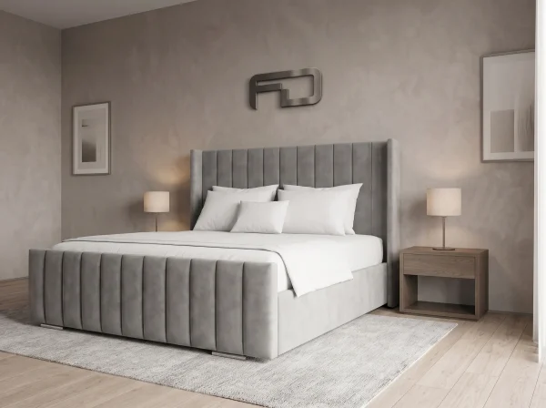 Milan Premium Fluted Wingback Bed Frame Left side view Milan Premium Fluted Wingback Bed Frame