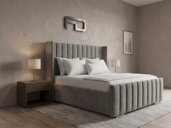 Milan Premium Fluted Wingback Bed Frame Right side view Milan Premium Fluted Wingback Bed Frame