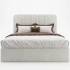 Novara Cream Upholstered Bed Frame with Fluted Headboard