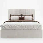 Novara Cream Upholstered Bed Frame with Fluted Headboard - Front Angle Novara Cream Upholstered Bed Frame with Fluted Headboard