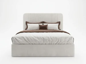 Novara Cream Upholstered Bed Frame with Fluted Headboard