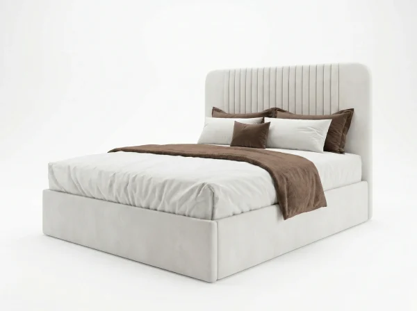 Novara Cream Upholstered Bed Frame with Fluted Headboard