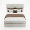 Novara Cream Upholstered Bed Frame with Fluted Headboard
