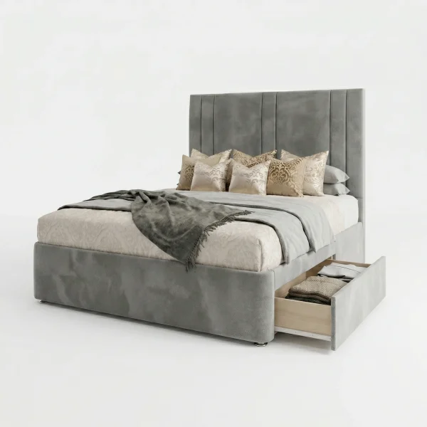 Richmond Premium Grey Velvet Fluted Storage Bed (Freestanding Design)