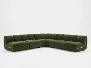 Sloane Bespoke Forest Green Modular Sectional Sofa with Oak Accents