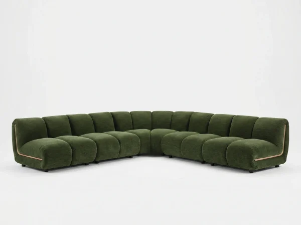 Sloane Bespoke Forest Green Modular Sectional Sofa with Oak Accents