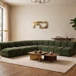 Sloane Bespoke Forest Green Modular Sectional Sofa with Oak Accents