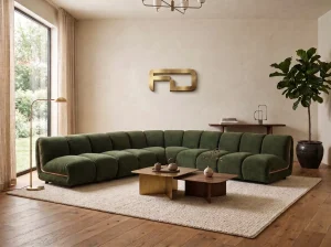 Sloane Bespoke Forest Green Modular Sectional Sofa with Oak Accents