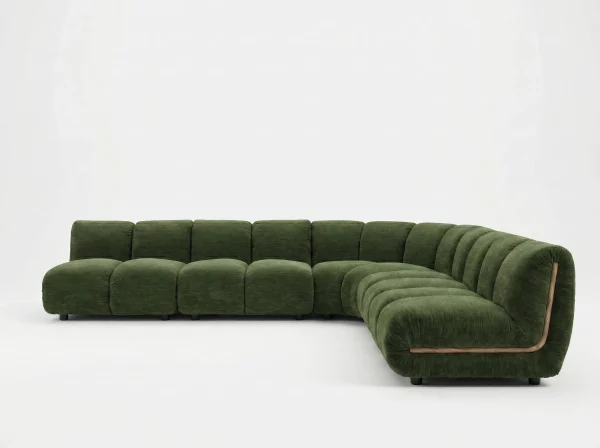 Sloane Bespoke Forest Green Modular Sectional Sofa with Oak Accents