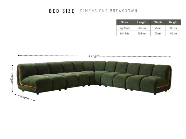 Sloane Bespoke Forest Green Modular Sectional Sofa with Oak Accents