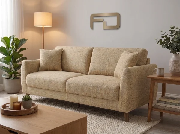 Sloane Mid-Century Woven Fabric Sofa Range (Oatmeal & Ochre)