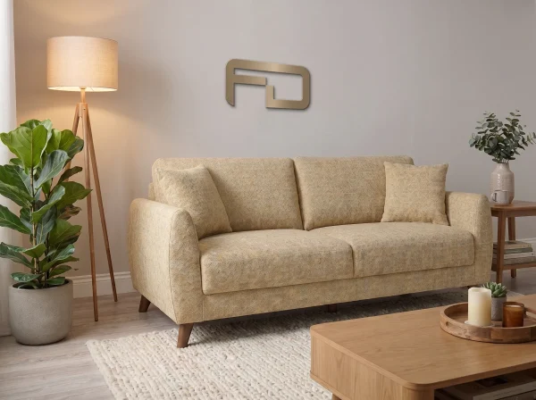 Sloane Mid-Century Woven Fabric Sofa Range (Oatmeal & Ochre)