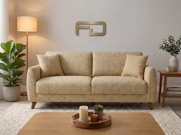 Sloane Mid-Century Woven Fabric Sofa Range (Oatmeal & Ochre)