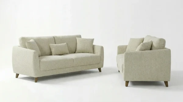 Sloane Mid-Century Woven Fabric Sofa Range (Oatmeal & Ochre)