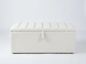 Vienna Cream Velvet Fluted Bed-End Storage Ottoman / Blanket Box