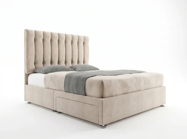 Windsor Premium Champagne Velvet Button-Tufted Storage Bed (Freestanding Design)