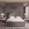 Windsor Premium Grey Velvet Vertically Panelled Bed Frame Front angle Windsor Premium Grey Velvet Vertically Panelled Bed Frame
