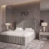 Windsor Premium Grey Velvet Vertically Panelled Bed Frame Front left angle Windsor Premium Grey Velvet Vertically Panelled Bed Frame