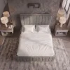 Windsor Premium Grey Velvet Vertically Panelled Bed Frame Front top angle Windsor Premium Grey Velvet Vertically Panelled Bed Frame
