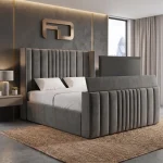 Belgravia Luxury Wingback Fluted TV Lift Media Bed (Fits 27" to 43" TVs)