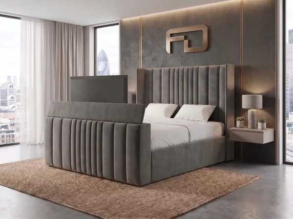 Belgravia Luxury Wingback Fluted TV Lift Media Bed (Fits 27" to 43" TVs)