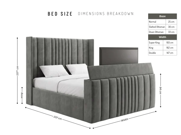Belgravia Luxury Wingback Fluted TV Lift Media Bed (Fits 27" to 43" TVs)