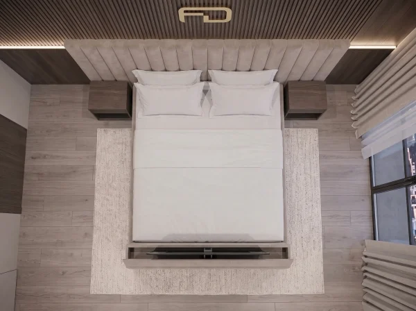 Clifton Luxury Extended Headboard Fluted TV Lift Bed (3 Piece Headboard) - Top Angle Clifton Luxury Extended Headboard Fluted TV Lift Bed (3 Piece Headboard)