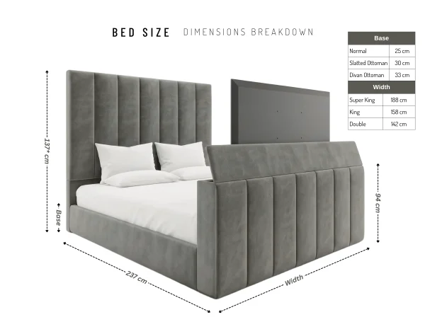 Richmond Luxury Vertically Fluted TV Lift Bed (Fits 27″ to 43″ TVs)