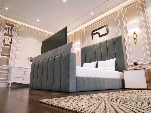 Richmond Luxury Vertically Fluted TV Lift Bed (Fits 27″ to 43″ TVs)
