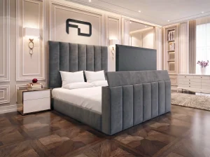 Richmond Luxury Vertically Fluted TV Lift Bed - The Left Front Angle Richmond Luxury Vertically Fluted TV Lift Bed (Fits 27″ to 43″ TVs)