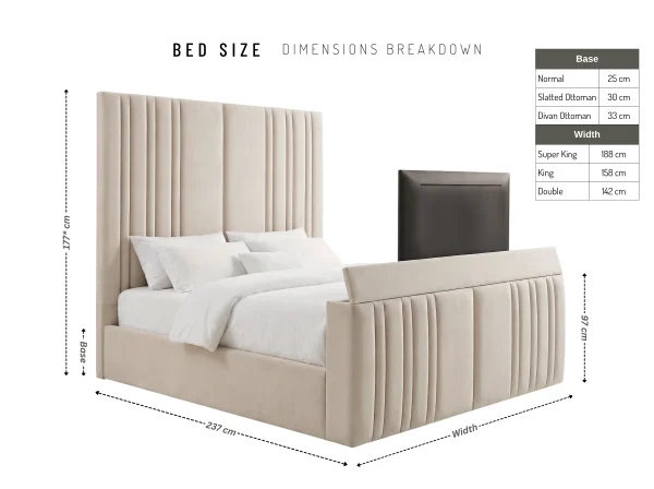 Lincoln Luxury Segmented Fluted TV Lift Bed (2 Piece Headboard)