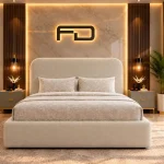 Aria Minimalist Curved Bouclé Ottoman Bed