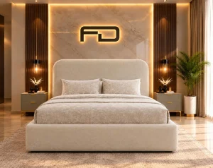Aria Minimalist Curved Bouclé Ottoman Bed