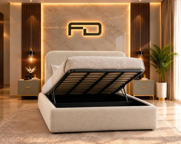 Aria Minimalist Curved Bouclé Ottoman Bed