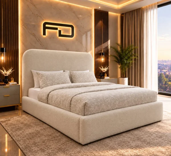 Aria Minimalist Curved Bouclé Ottoman Bed