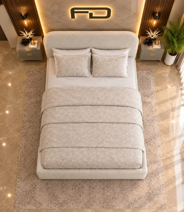 Aria Minimalist Curved Bouclé Ottoman Bed
