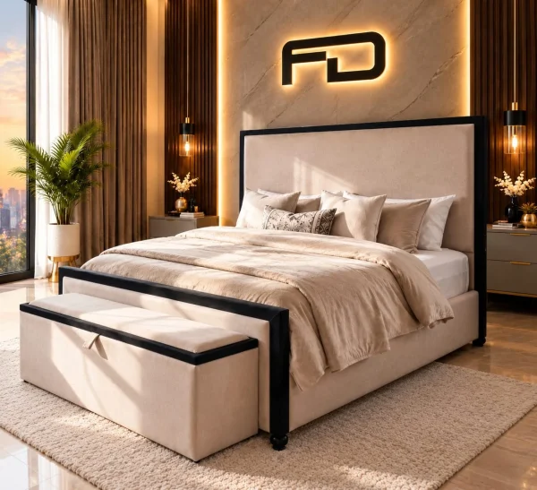 Kingston Luxury Contrast Border Upholstered Ottoman Bed