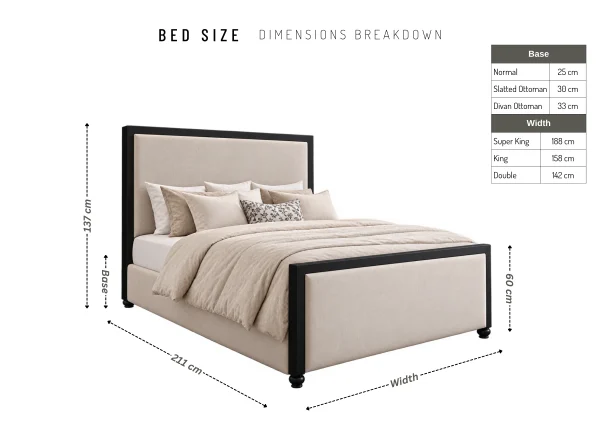 Kingston Luxury Contrast Border Upholstered Ottoman Bed
